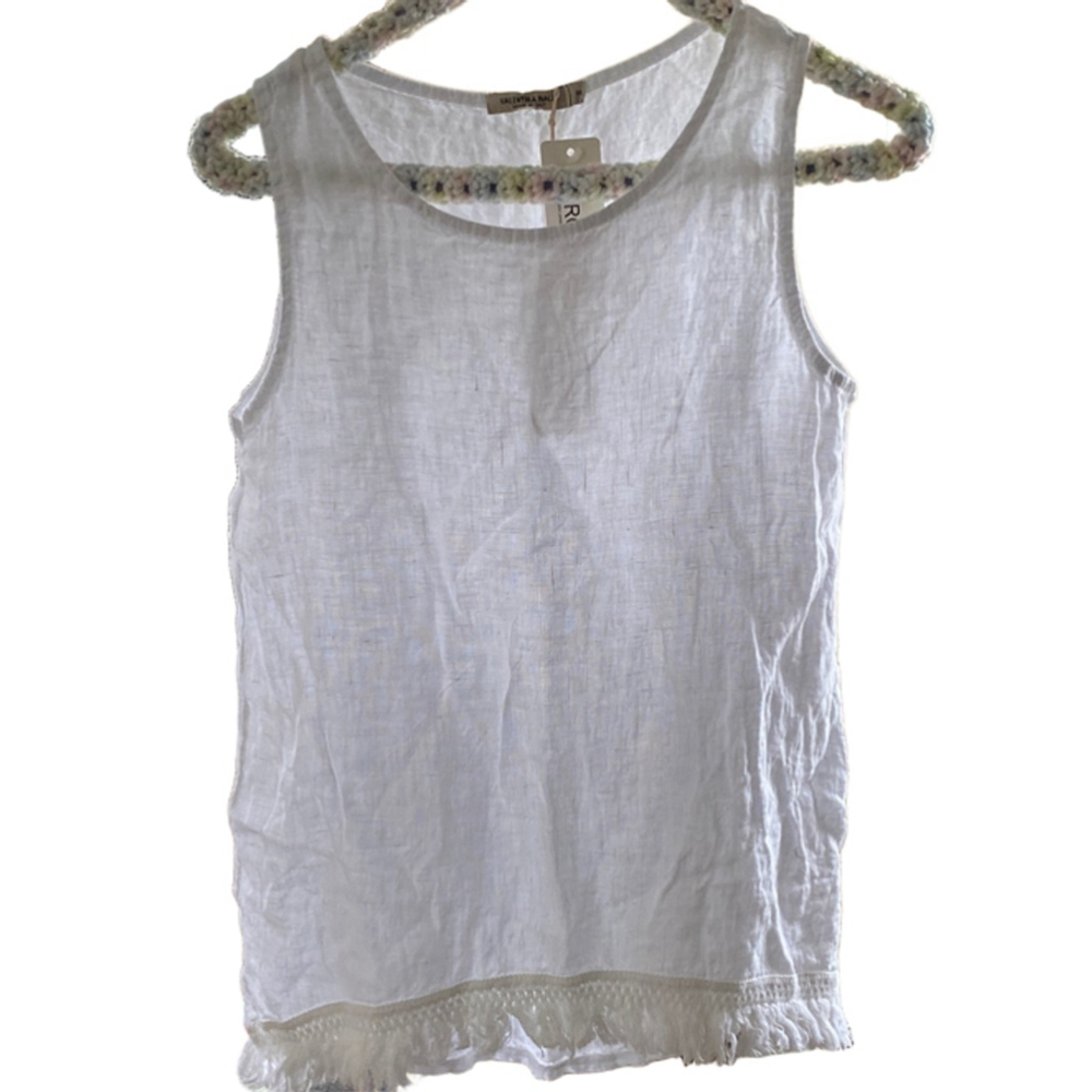 Women's Puro Lino White Linen Tank Top Size S